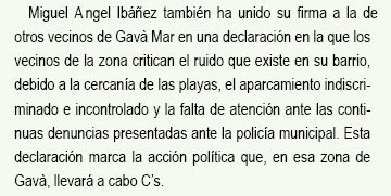 Not&iacute;cia publicada al Butllet&iacute; municipal de C's sobre l'incivisme que pateix Gav&agrave; Mar durant l'estiu (Juliol de 2007)